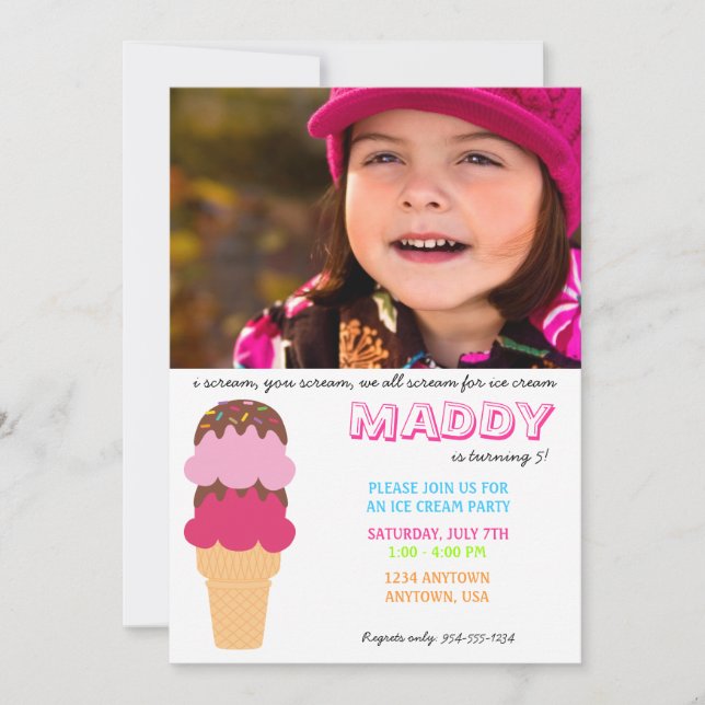 Ice Cream Birthday Invitation with Photo (Front)