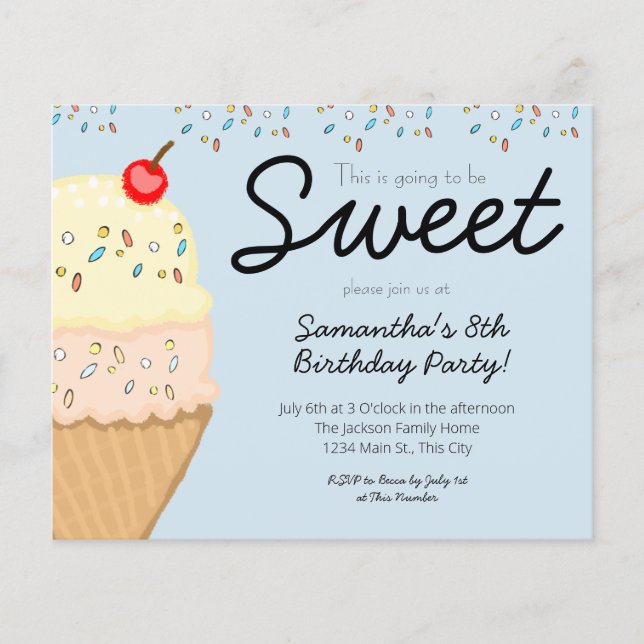 Ice cream birthday party budget invitation (Front)