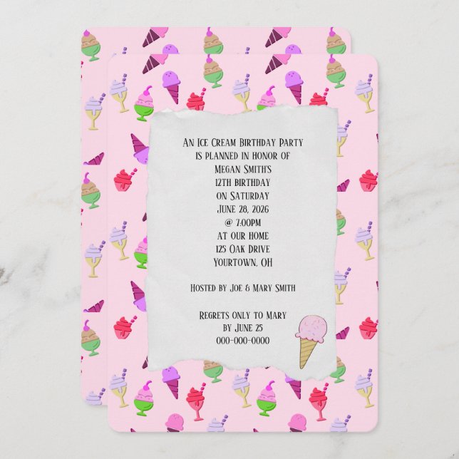 Ice Cream Birthday Party cones Invitation (Front/Back)