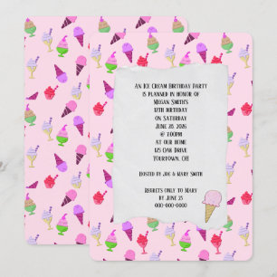Ice Cream Birthday Party cones Invitation