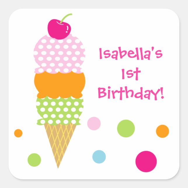 Ice Cream Birthday Party  Favour Sticker label (Front)