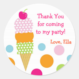 Ice Cream Birthday Party Favour Stickers