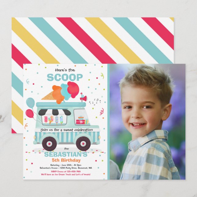 Ice Cream Birthday Party Ice Cream Truck Birthday  Invitation (Front/Back)