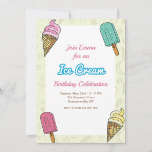 Ice Cream Birthday Party  Invitation
