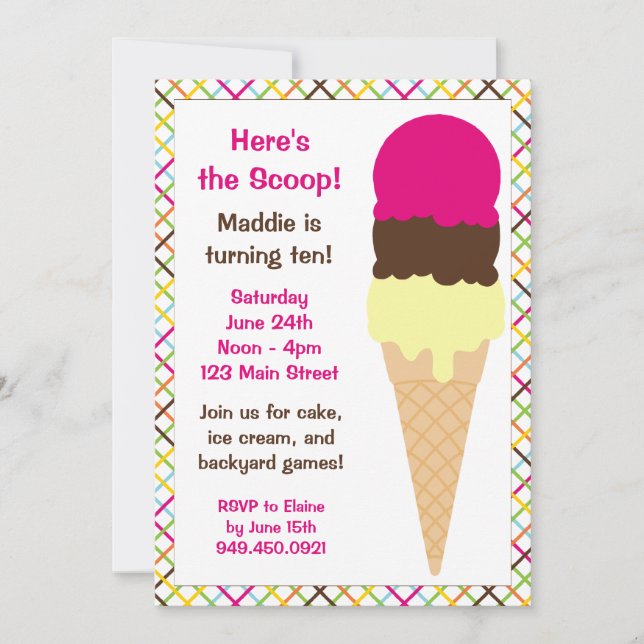 Ice Cream Birthday Party Invitation (Front)