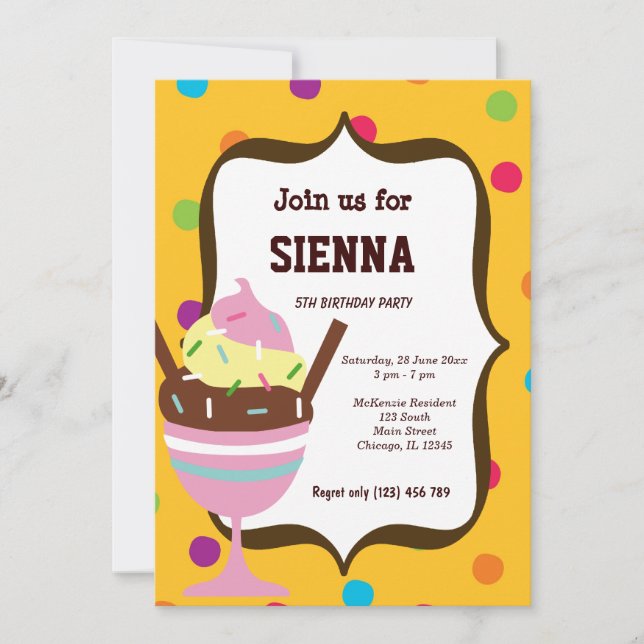 Ice Cream Birthday party Invitation (Front)