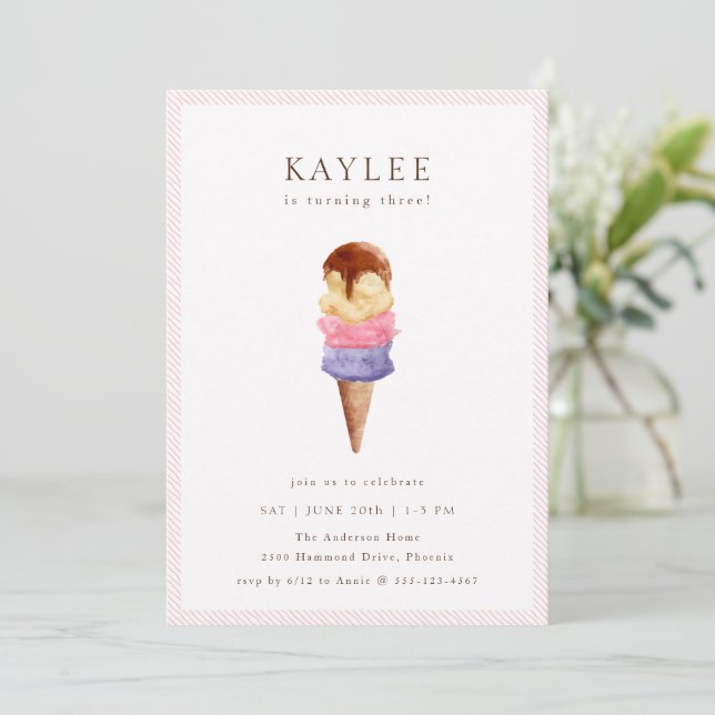 Ice Cream Birthday Party Invitation (Standing Front)