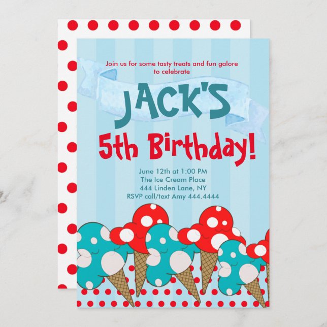 Ice Cream Birthday Party  Invitation (Front/Back)