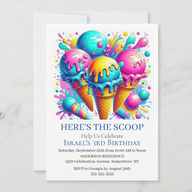 Ice cream birthday party invitation (Front)