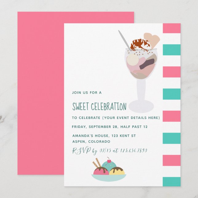 Ice Cream Birthday Party invitation (Front/Back)