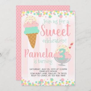 Ice Cream Birthday Party Invitation Invite