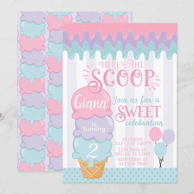 Ice Cream Birthday Party Invitation Snow Cone (Front/Back)