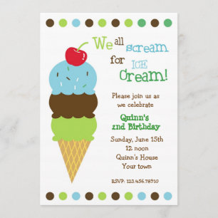 Ice Cream Birthday Party Invitations Boys