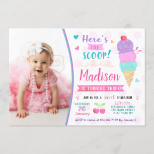 Ice Cream Birthday Party Invitations with Photo