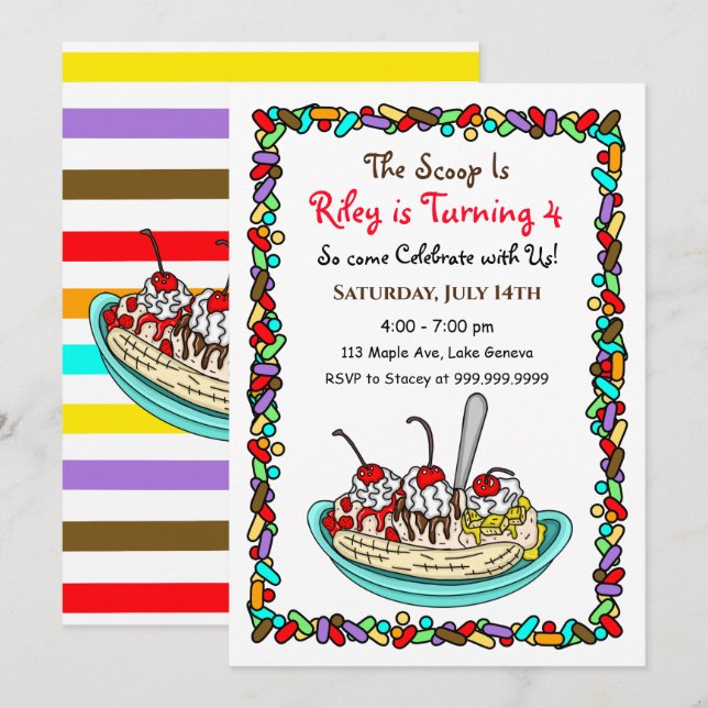 Ice Cream Birthday Party Invites (Front/Back)