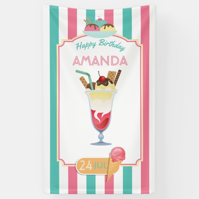 Ice Cream Birthday Party personalised Banner (Vertical)