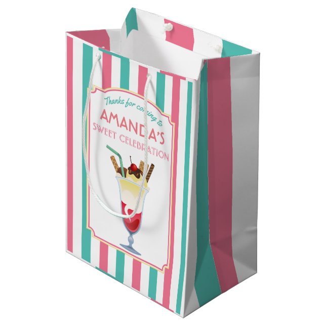 Ice Cream Birthday Party personalised Medium Gift Bag (Front Angled)