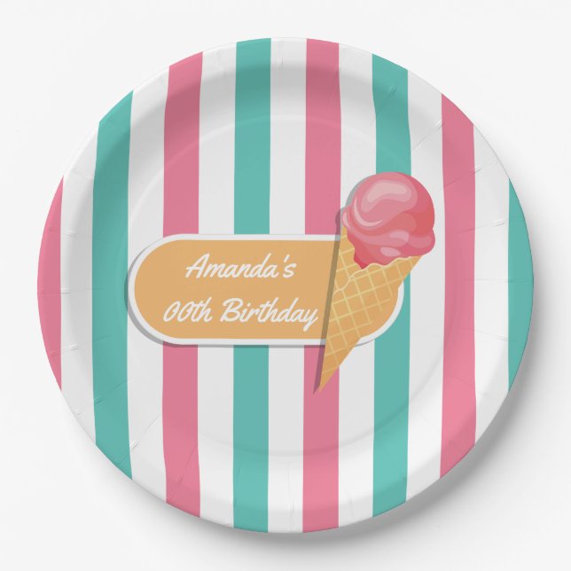 Ice Cream Birthday Party personalised Paper Plate (Front)