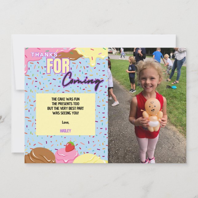 Ice Cream Birthday Party Photo Thank You Card (Front)