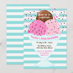 Ice Cream Birthday Party Pink and Turquoise Invitation