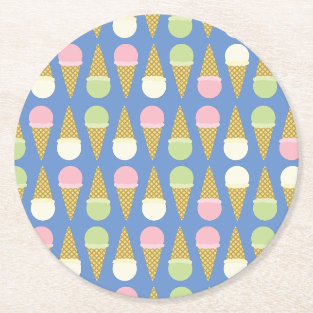 Ice Cream Birthday Party Round Paper Coaster (Front)