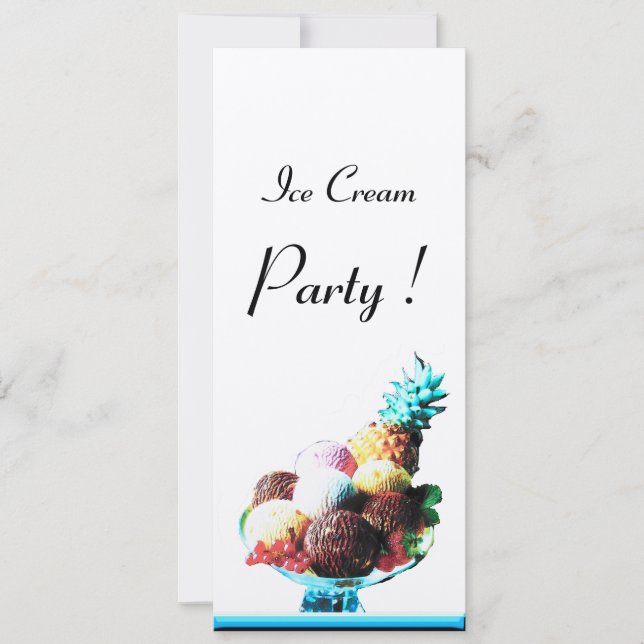 ICE CREAM BIRTHDAY PARTY silver black blue Invitation (Front)