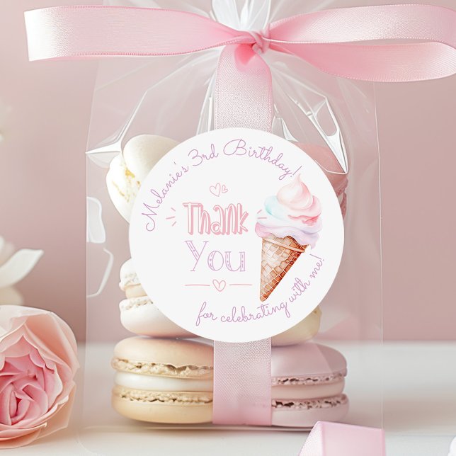 Ice cream birthday party thank you classic round sticker (Creator Uploaded)