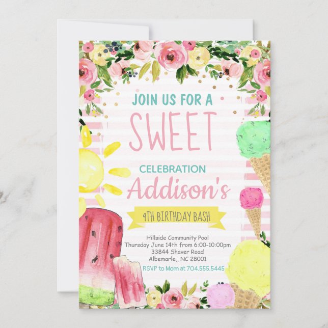 Ice Cream Birthday Summer pool party Invitation (Front)