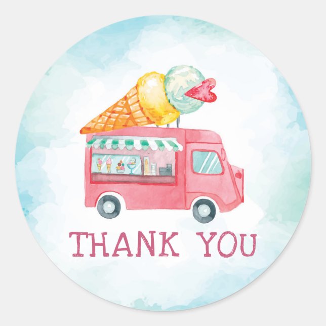 Ice Cream Birthday Thank You Classic Round Sticker (Front)