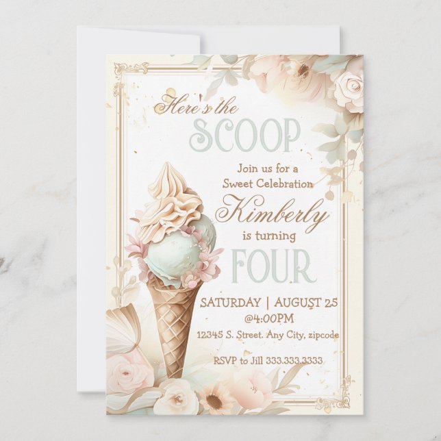 Ice cream birthday. vintage ice cream social invitation (Front)