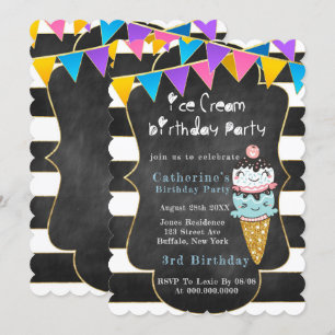  Ice Cream Black Chalkboard Gold Birthday Party 