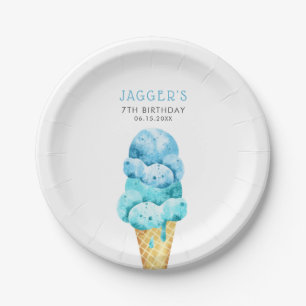 Ice Cream Blue Boys Birthday Party Paper Plate
