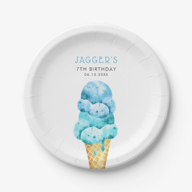 Ice Cream Blue Boys Birthday Party Paper Plate (Front)