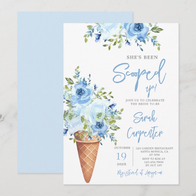 Ice Cream Blue Floral Bridal Shower  Invitation (Front/Back)