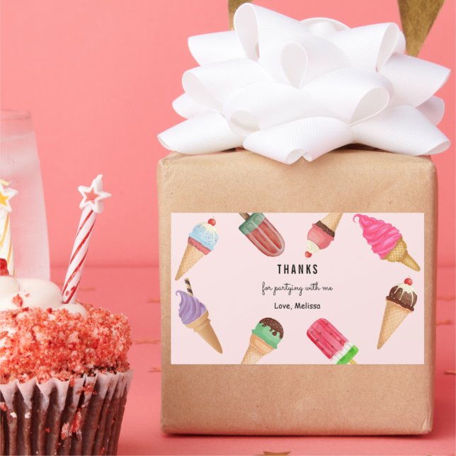 Ice Cream Blue Pink Popsicles  Rectangular Sticker (Party)