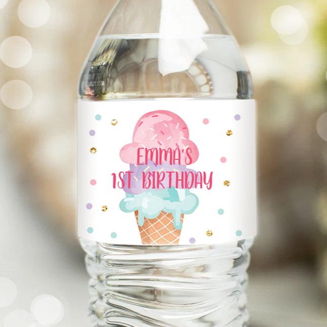 Ice Cream Bottle Wrapper Summer Scoop Pink Purple  Water Bottle Label (Creator Uploaded)
