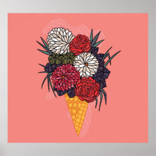 Ice Cream Bouquet: Floral Vintage. Poster