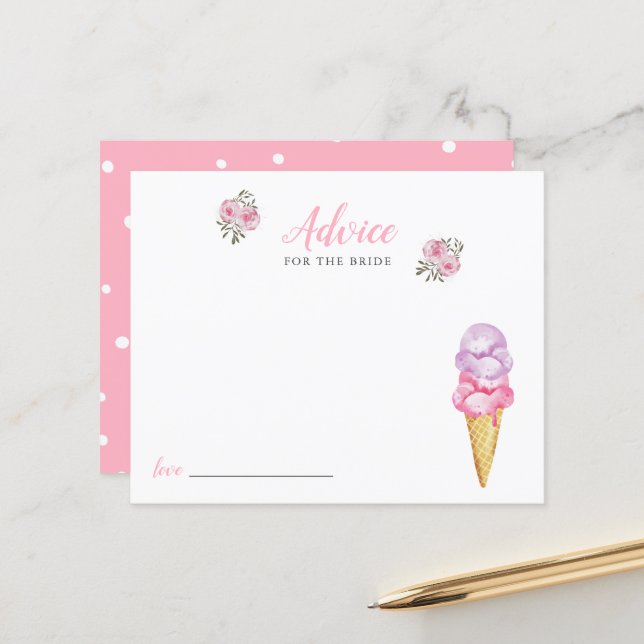 Ice Cream Bridal Shower Advice For the Bride Card (Front/Back In Situ)