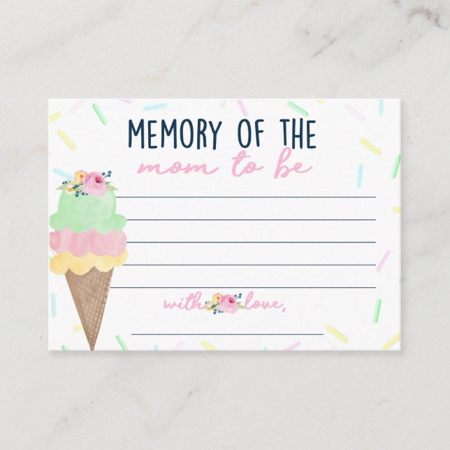 Ice Cream Bridal Shower Memory of the Mum Cards (Front)