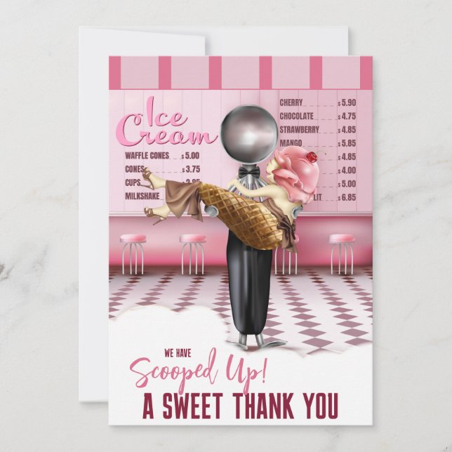 Ice cream Bridal Shower Scooped Up Thank You Card (Front)