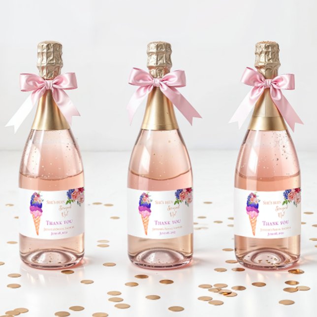 Ice Cream Bridal Shower She's Scooped Up Thank you Sparkling Wine Label (Creator Uploaded)