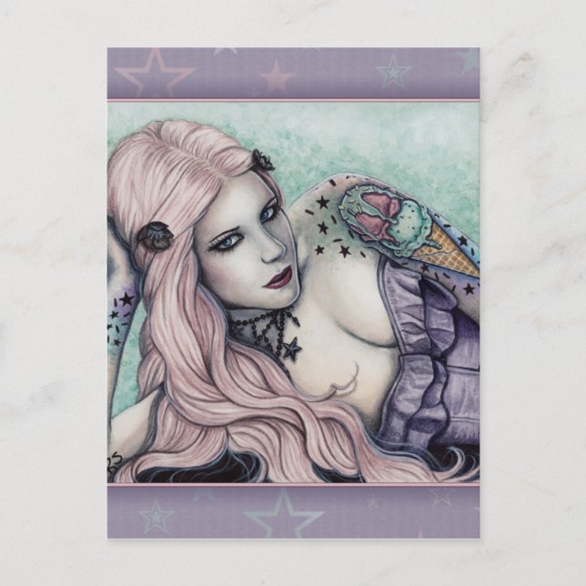 Ice Cream bubblegoth Tattoos Girl pastel postcard (Front)