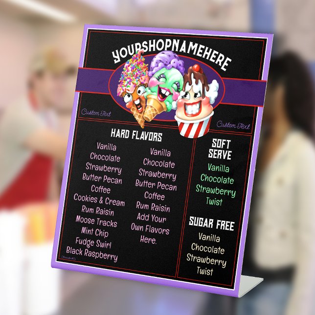 Ice Cream Business Counter Menu FLAVORS Pedestal Sign (Customers forget what flavors you have? This will help. Watch your sale rise and your line move FAST)