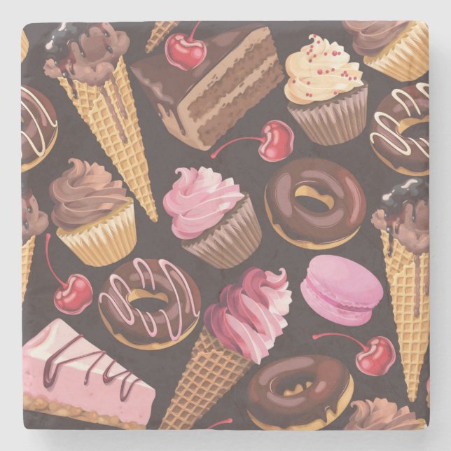 Ice Cream, Cake, Cupcakes and Cheesecake Delight Stone Coaster (Front)
