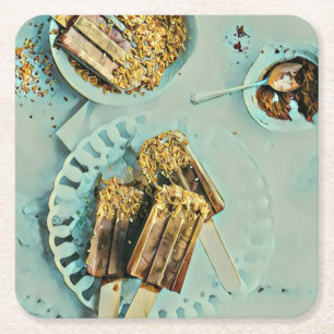 Ice cream cake square paper coaster