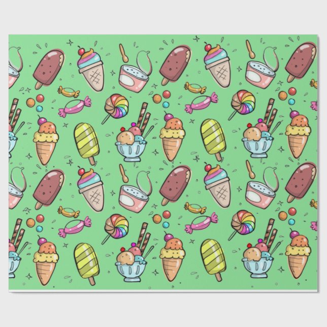 Ice Cream Candy Green Wrapping Paper (Flat)