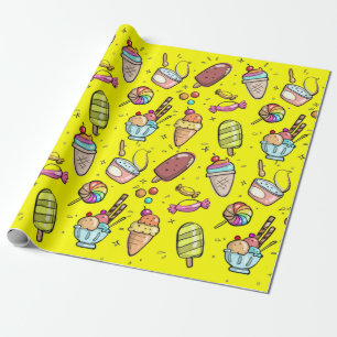 Ice Cream Candy Yellow Wrapping Paper