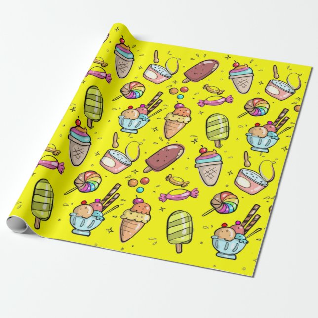 Ice Cream Candy Yellow Wrapping Paper (Unrolled)