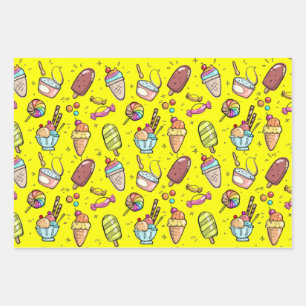 Ice Cream Candy Yellow Wrapping Paper Sheet