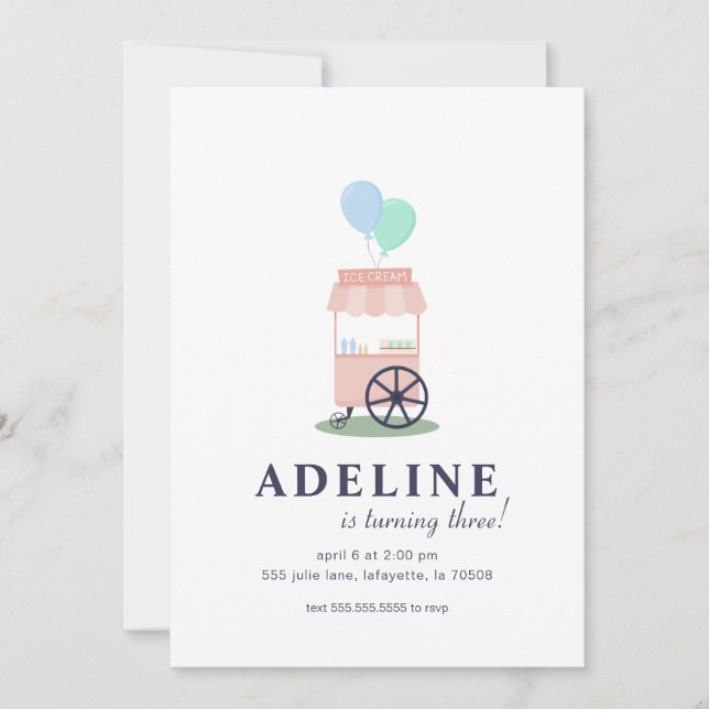 Ice Cream Cart Birthday Party Invitation (Front)